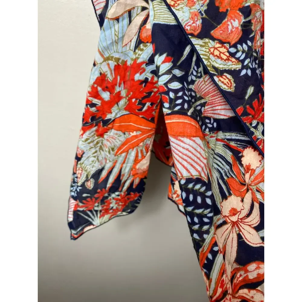 TORY BURCH SWIM COVERUP XS S CAFTAN CALATHEA SHORT MINI SWIM 100% COTTON TIE